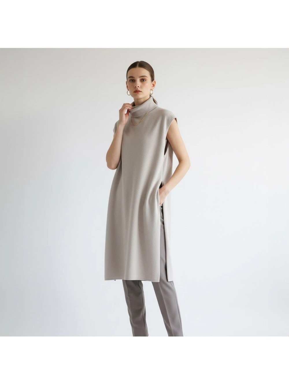 H&M Sleeveless Turtleneck Long Shift tunic in Light Gray